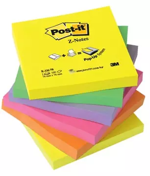 Een Post-it Z-notes, 100 vel, ft 76 x 76 mm, neonkleuren, pak van 6 stuks koop je bij ShopXPress