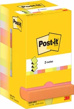 Een Post-it Z-notes, 100 vel, ft 76 x 76 mm, pak van 12 blokken, assorti neonkleuren koop je bij ShopXPress