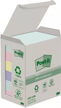 Een Post-it recycled notes Nature, 100 vel, ft 38 x 51 mm, pak van 6 blokken, geassorteerde kleuren koop je bij ShopXPress