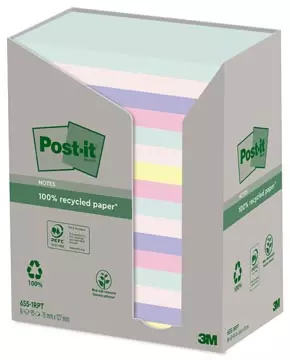 Een Post-it recycled notes Nature, 100 vel, ft 76 x 127 mm, pak van 16 blokken, geassorteerde kleuren koop je bij ShopXPress