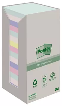 Een Post-it recycled notes Nature, 100 vel, ft 76 x 76 mm, pak van 16 blokken, geassorteerde kleuren koop je bij ShopXPress