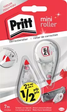 Een Pritt mini correctieroller, blister met 2 stuks waarvan 2de aan halve prijs koop je bij ShopXPress