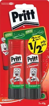 Een Pritt plakstift blister van 2 stuks van 43 g, 2de aan halve prijs koop je bij ShopXPress