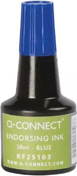 Een Q-CONNECT stempelinkt, flesje van 28 ml, blauw koop je bij ShopXPress