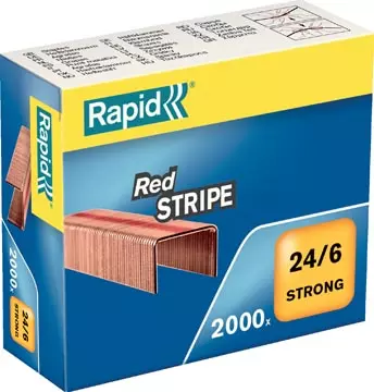 Een Rapid Nietjes 24/6, Red Stripe, verkoperd, doos van 2000 nietjes koop je bij ShopXPress