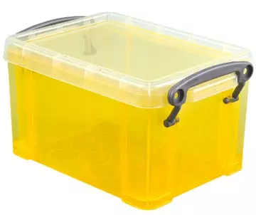 Een Really Useful Box 0,7 liter, transparant geel koop je bij ShopXPress