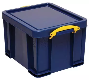 Een Really Useful Box opbergdoos 35 liter, donkerblauw met gele handvaten koop je bij ShopXPress