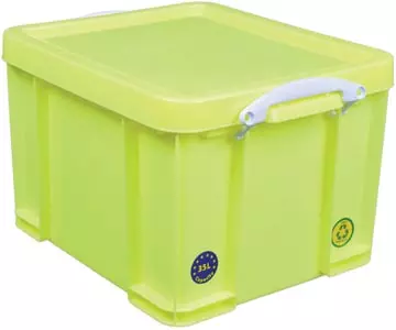 Een Really Useful Box opbergdoos 35 liter, neongeel met witte handvaten koop je bij ShopXPress