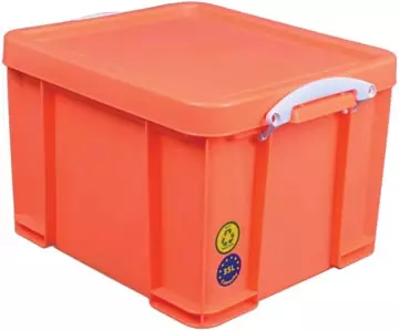 Een Really Useful Box opbergdoos 35 liter, neonoranje met witte handvaten koop je bij ShopXPress