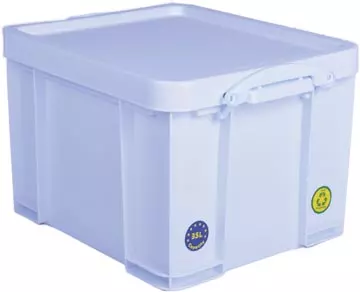 Een Really Useful Box opbergdoos 35 liter, neonwit met witte handvaten koop je bij ShopXPress