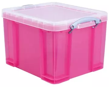 Een Really Useful Box opbergdoos 35 liter, transparant, helroze koop je bij ShopXPress