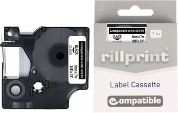 Een Rillprint compatible D1 tape voor Dymo 40910, 9 mm, zwart op transparant koop je bij ShopXPress