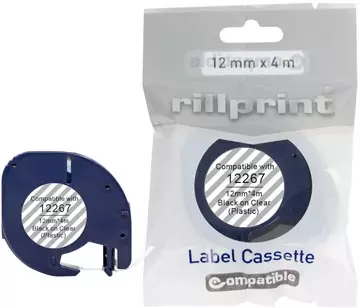 Een Rillprint compatible LetraTAG tape voor Dymo 12267, 12 mm, plastic, transparant koop je bij ShopXPress