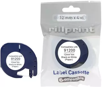 Een Rillprint compatible LetraTAG tape voor Dymo 91200, 12 mm, papier, wit koop je bij ShopXPress