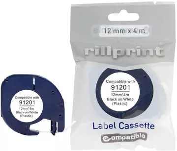 Een Rillprint compatible LetraTAG tape voor Dymo 91201, 12 mm, plastic, wit koop je bij ShopXPress