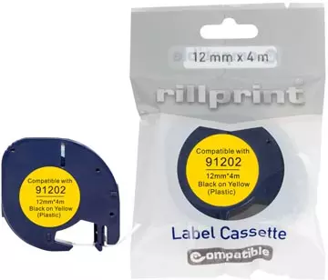 Een Rillprint compatible LetraTAG tape voor Dymo 91202, 12 mm, plastic, geel koop je bij ShopXPress