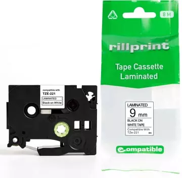 Een Rillprint compatible TZe tape voor Brother TZe-221, 9 mm, zwart op wit koop je bij ShopXPress