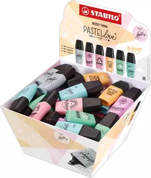 Een STABILO BOSS MINI Pastellove markeerstift, display van 50 stuks in geassorteerde pastelkleuren koop je bij ShopXPress