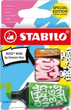 Een STABILO BOSS MINI Snooze One markeerstift, etui van 3 stuks: oranje, groen en roze koop je bij ShopXPress