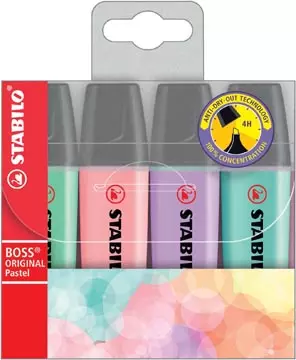 Een STABILO BOSS ORIGINAL Pastel markeerstift, etui van 4 stuks in geassorteerde kleuren koop je bij ShopXPress