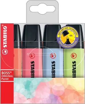 Een STABILO BOSS ORIGINAL Pastel markeerstift, etui van 4 stuks in geassorteerde kleuren koop je bij ShopXPress