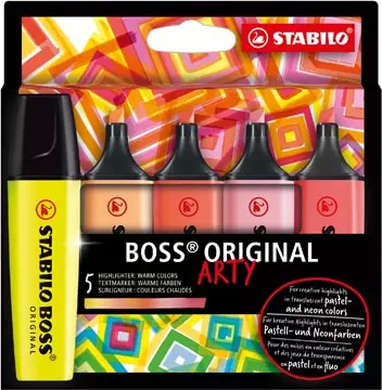 Een STABILO BOSS ORIGINAL markeerstift Arty, kartonnen etui van 5 stuks in geassorteerde kleuren koop je bij ShopXPress