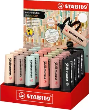 Een STABILO BOSS ORIGINAL NatureCOLORS markeerstift, display van 30 stuks in geassorteerde kleuren koop je bij ShopXPress