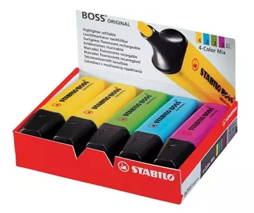 Een STABILO BOSS ORIGINAL markeerstift, doos van 10 stuks in geassorteerde kleuren koop je bij ShopXPress