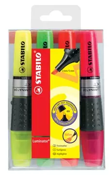 Een STABILO LUMINATOR markeerstift, etui van 4 stuks in geassorteerde kleuren koop je bij ShopXPress