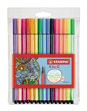 Een STABILO Pen 68 viltstift, etui van 15 stuks in geassorteerde kleuren koop je bij ShopXPress