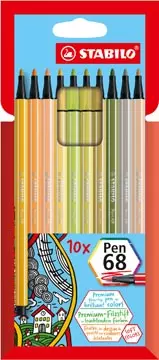 Een STABILO Pen 68 viltstift, kartonnen etui van 10 stuks in geassorteerde zachte kleuren koop je bij ShopXPress