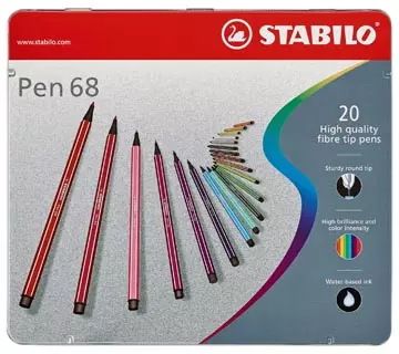 Een STABILO Pen 68 viltstift, metalen doos van 20 stiften in geassorteerde kleuren koop je bij ShopXPress