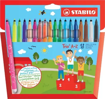 Een STABILO Trio A-Z viltstift, etui van 18 stuks in geassorteerde kleuren koop je bij ShopXPress