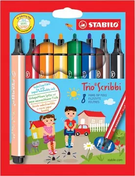 Een STABILO Trio Scribbi viltstift, blister van 8 stuks in geassorteerde kleuren koop je bij ShopXPress