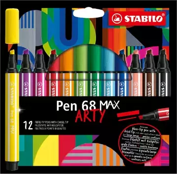 Een STABILO pen 68 viltstift MAX ARTY, etui van 12 stuks, assorti koop je bij ShopXPress