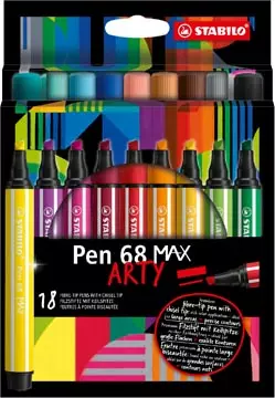 Een STABILO pen 68 viltstift MAX ARTY, etui van 18 stuks, assorti koop je bij ShopXPress