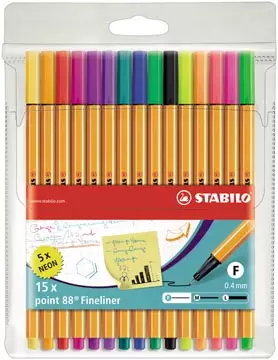 Een STABILO point 88 fineliner, etui van 15 stuks in geassorteerde kleuren koop je bij ShopXPress