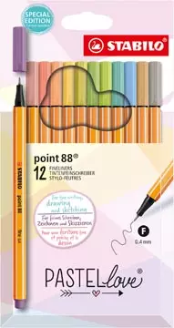 Een STABILO point 88 fineliner, pastel, etui van 12 stuks, assorti koop je bij ShopXPress