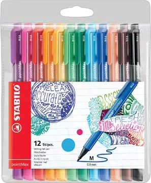 Een STABILO pointMax schrijfstift, 0,8 mm, etui van 12 stuks in geassorteerde kleuren koop je bij ShopXPress