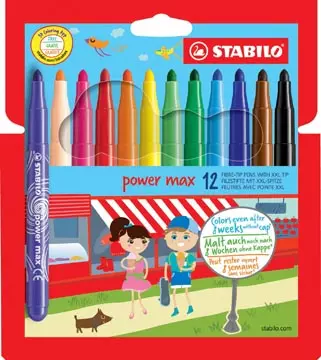 Een STABILO power max viltstift, etui van 12 stuks in geassorteerde kleuren koop je bij ShopXPress