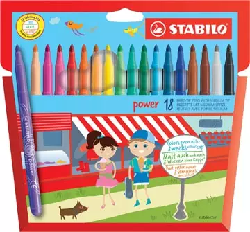 Een STABILO power viltstift, etui van 18 stuks in geassorteerde kleuren koop je bij ShopXPress