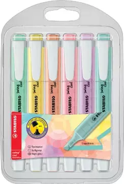 Een STABILO swing cool pastel markeerstift, plastic etui van 6 stuks in geassorteerde kleuren koop je bij ShopXPress