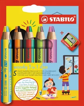 Een STABILO woody 3in1 duo kleurpotlood, etui van 5 stuks, assorti koop je bij ShopXPress