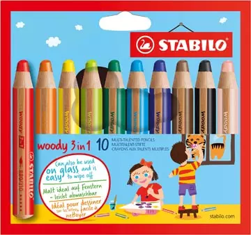 Een STABILO woody 3in1 kleurpotlood, etui van 10 stuks, assorti koop je bij ShopXPress