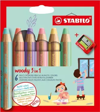 Een STABILO woody 3in1 kleurpotlood, etui van 6 stuks in pastel kleuren koop je bij ShopXPress