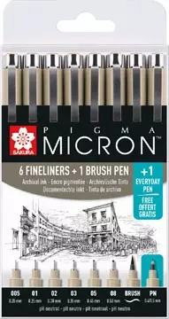 Een Sakura tekenstift Pigma Micron set van 7+1, zwart koop je bij ShopXPress