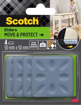 Een Scotch Move & Protect glijders, grijs, Ft. 50 mm x 50 mm, blister van 4 stuks koop je bij ShopXPress