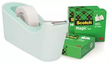 Een Scotch verzwaarde plakbandafroller inclusief 4 rollen Scotch magic tape, muntgroen koop je bij ShopXPress