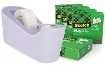 Een Scotch verzwaarde plakbandafroller inclusief 6 rollen Scotch magic tape, lavendel koop je bij ShopXPress