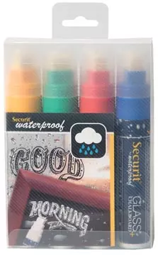 Een Securit Waterproof krijtmarker large, etui met 4 stuks in geassorteerde kleuren koop je bij ShopXPress